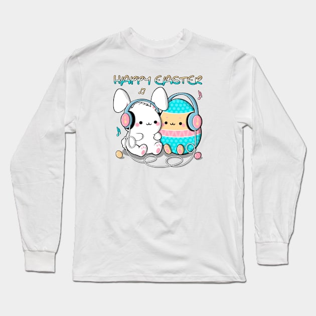 Cute bunny and big colorful egg. Happy easter illustration Long Sleeve T-Shirt by ilhnklv